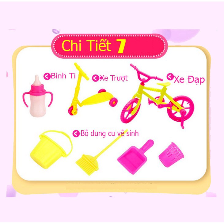 Set Bộ Phụ Kiên 98 Chi Tiết Đồ Chơi (Bộ Sofa) + Tặng Búp 02 Búp Bê Chibi