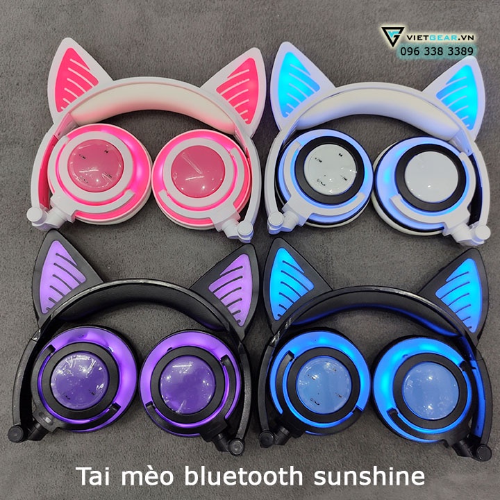 Tai nghe tai mèo Bluetooth Sunshine có led cả ốp và tai mèo, có micro
