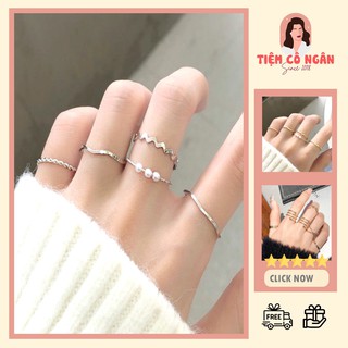 Set/Bộ nhẫn 5-10 chiếc mạ bạc 925 không rỉ trang sức hàn quốc đeo tay nữ