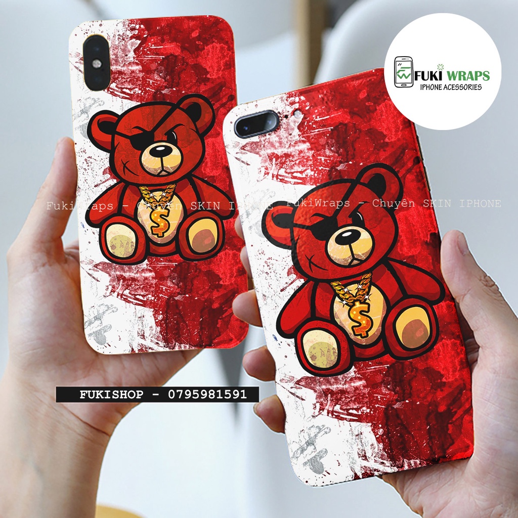 Tấm dán Skin FULL VIỀN Gấu Teddy Dành Cho 13ProMax 12ProMax 11ProMax XSMAX X XS XR 7PLUS 6PLUS FukiShop
