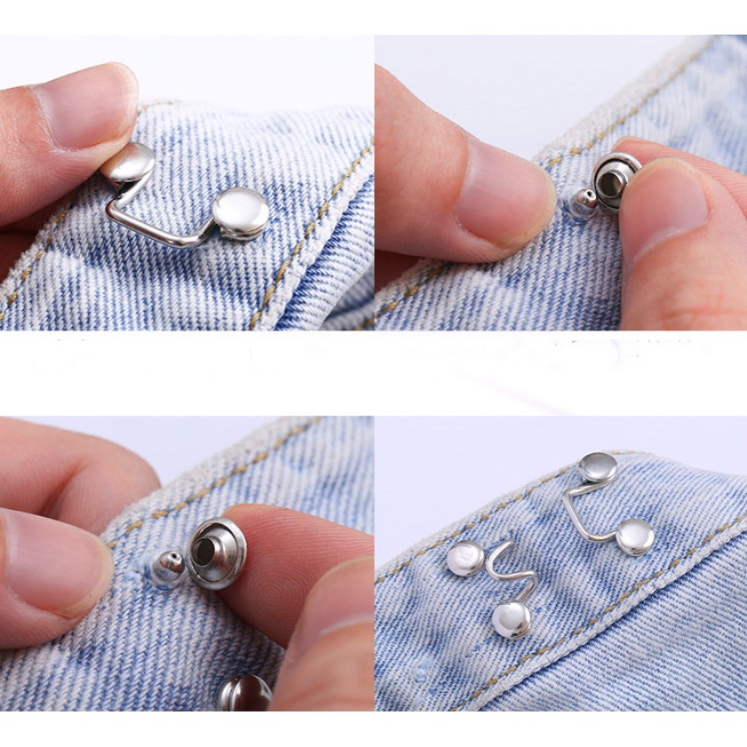 Phụ Kiện Kẹp Quần Jean Không Cần Khoan Lỗ Đính Hạt Ngọc Trai Có Thể Điều Chỉnh