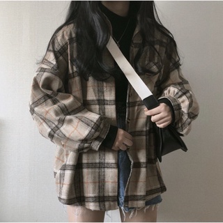 A022 Áo sơ mi caro nam nữ dài tay đẹp thu đông retro dáng rộng, áo khoác ngoài kẻ ô chống nắng vintage oversize Hàn Quốc