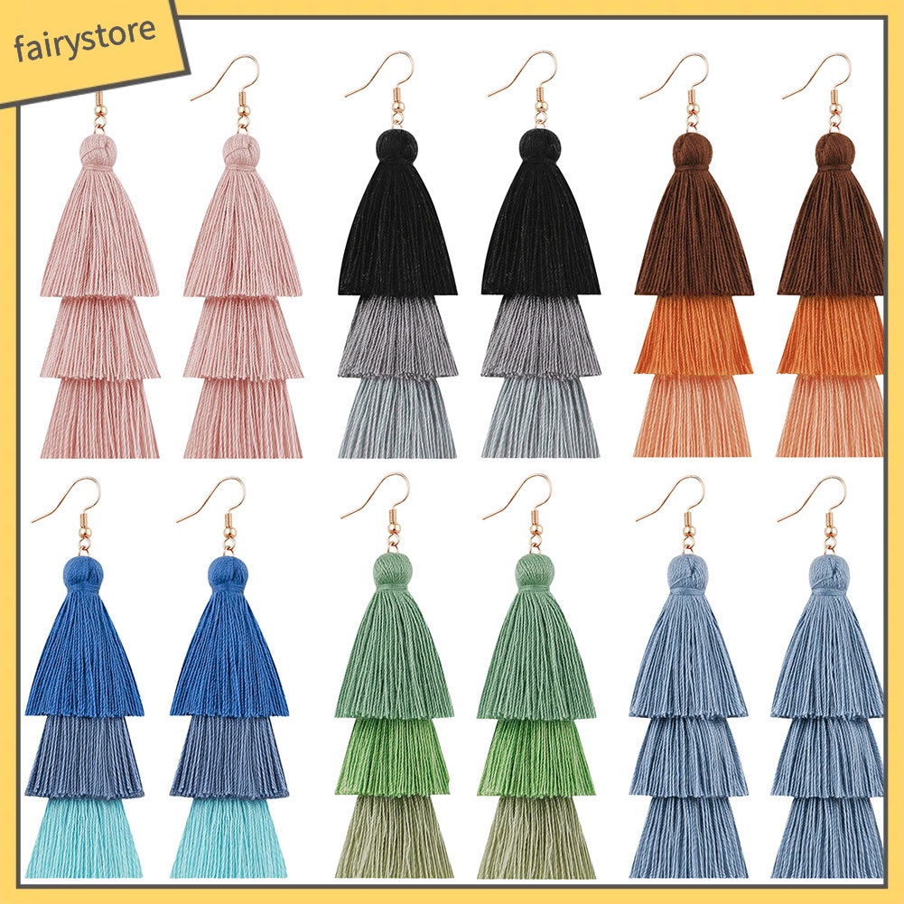 Bông tai tua rua dáng dài nhiều lớp phong cách Bohemian thời trang cá tính