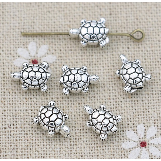20 Hạt xỏ lỗ mạ bạc hình rùa dùng làm trang sức