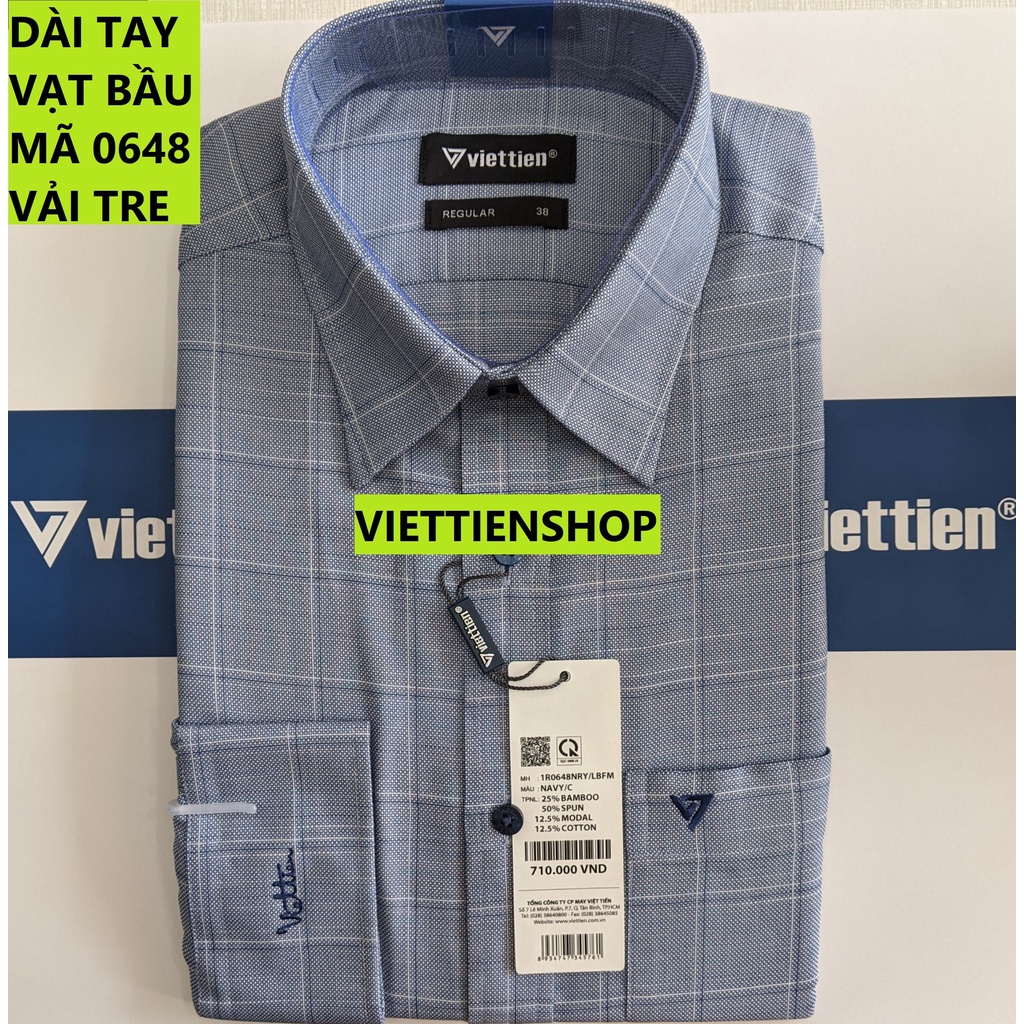 (0648 CRL) ÁO SƠ MI VIỆT TIẾN DÀI TAY VẢI TRE CA RÔ