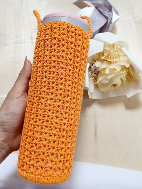 Túi đựng bình nước handmade, túi treo bình nước bằng len
