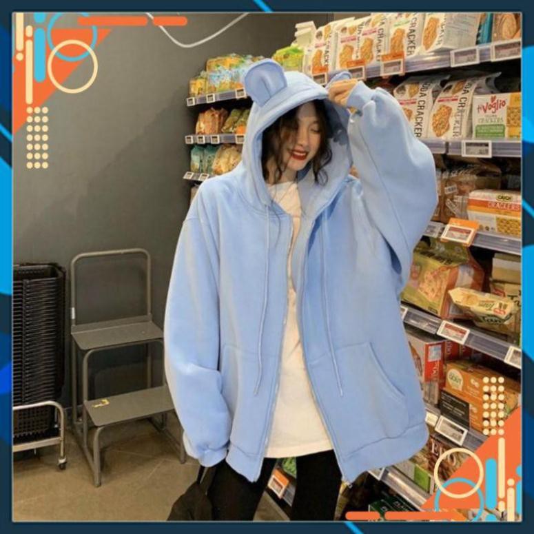 [Form bao Sang] Áo khoác nỉ trơn tai thỏ siêu chất