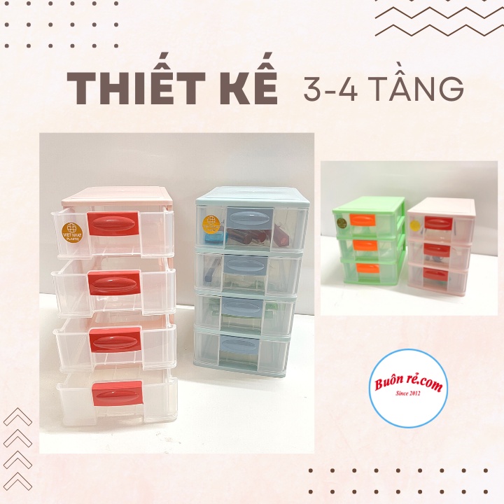 Tủ nhựa mini trong suốt 3 tầng, 4 tầng Việt Nhật (MS:3683/3684), Tủ mini để bàn đựng mỹ phẩm, đồ dùng đa năng -br 01352