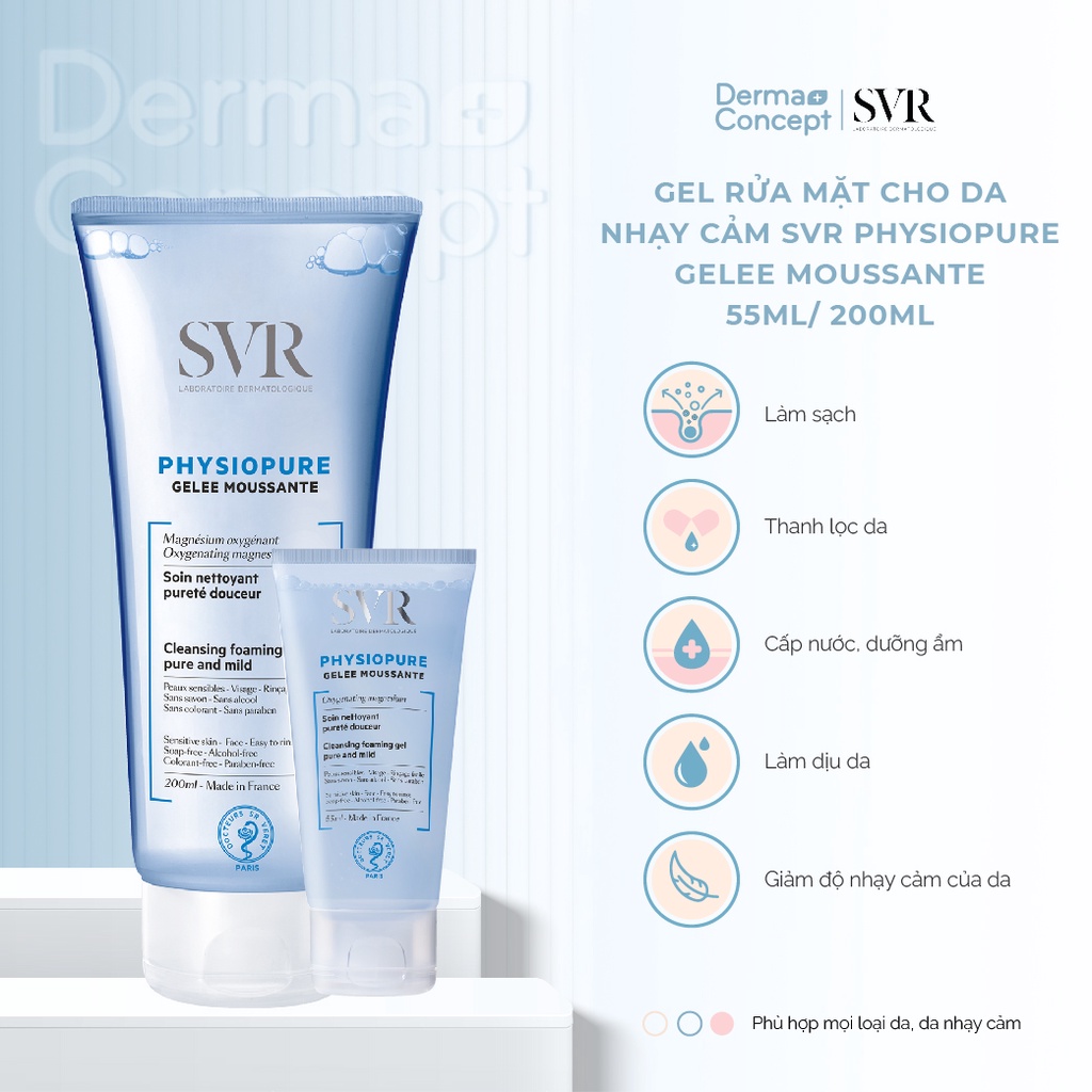 Gel rửa mặt cho da nhạy cảm SVR Physiopure Gelee Moussante 55ml/ 200ml
