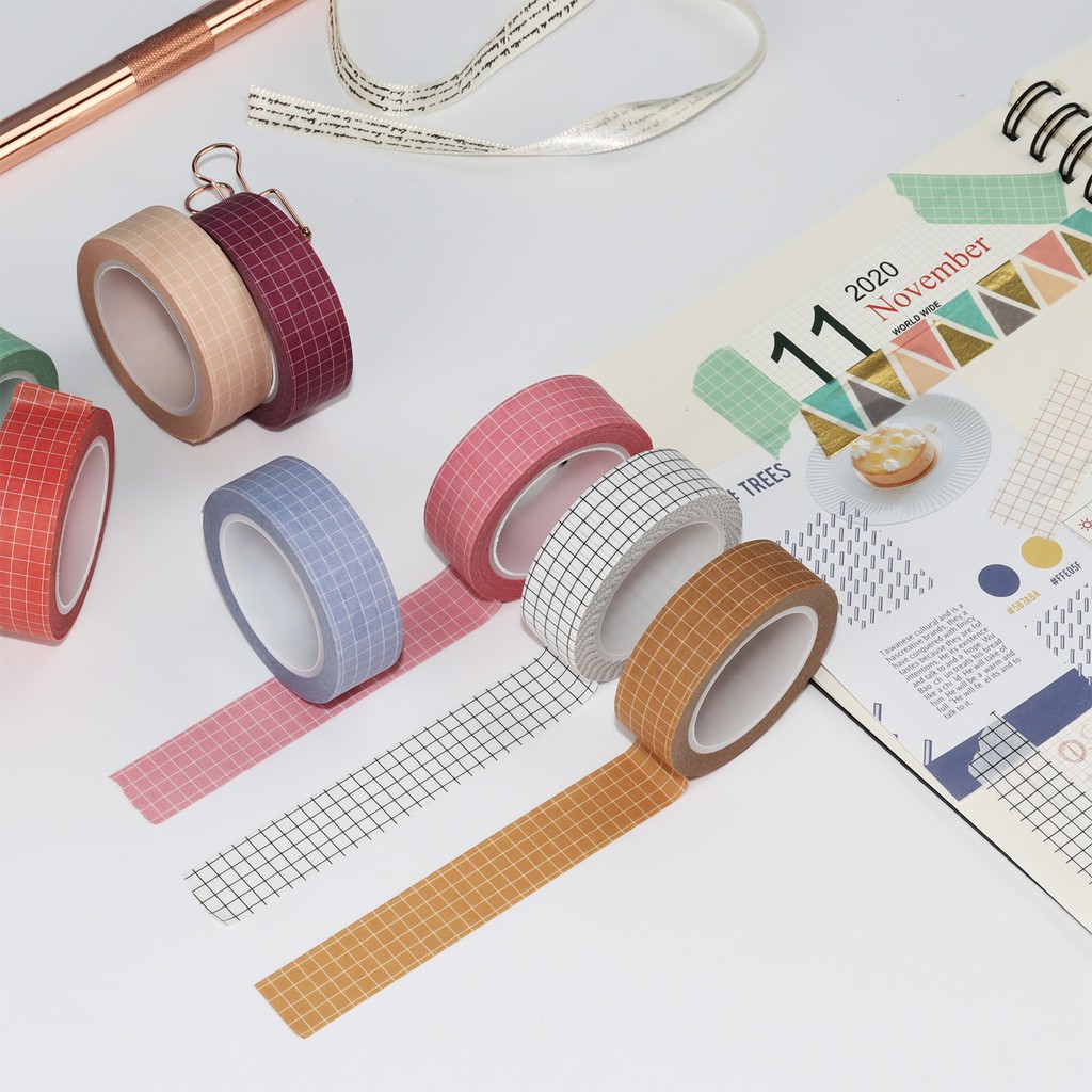 Cuộn băng dính washi tape caro trang trí sổ , bullet journal (dài 10m)