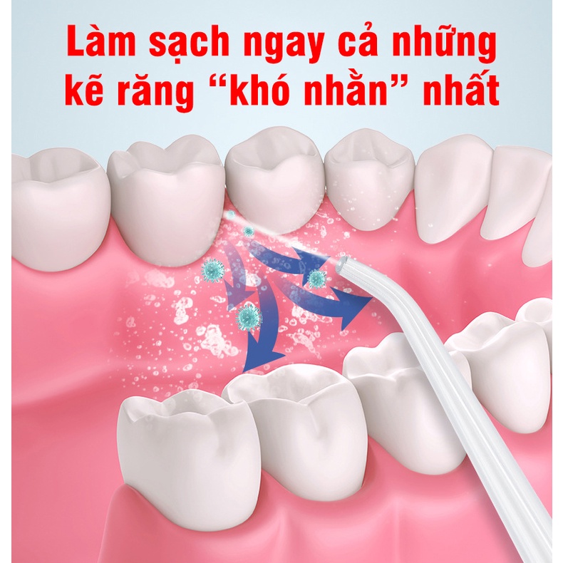 Tăm nước nha khoa Oral Irrigator 3 chế độ rung chuyên biệt, tặng kèm 4 đầu tăm thay thế, làm sạch khoang miệng triệt để