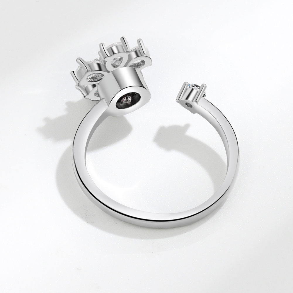 Nhẫn Hở Hình Cỏ Bốn Lá May Mắn Đính Đá Kim Cương Có Thể Điều Chỉnh Kích Cỡ