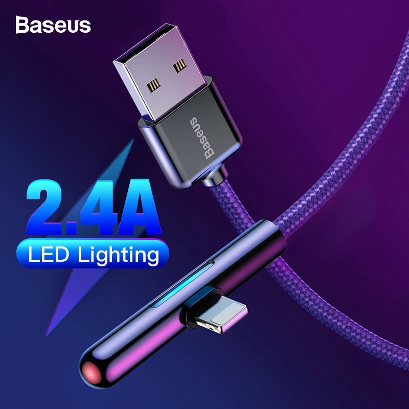 Cáp Vuông sạc nhanh Baseus 2.4A thiết kế bền đẹp tiện dụng cho iPhone XS Max XR X 8 7 iPad - Hàng chính hãng Có đèn led