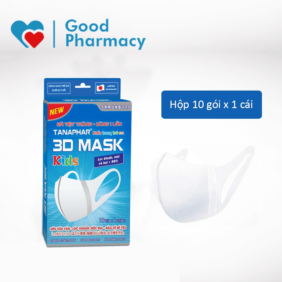 Khẩu trang 3D Tanaphar Mask Kids Trẻ em (CHÍNH HÃNG) hộp 10 gói /1 cái (tiệt trùng) - Ôm sát mặt, ngăn bụi, khuẩn [tana]