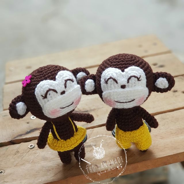 Móc khóa cặp khỉ cute-hàng handmade bằng len