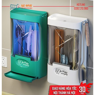 Kệ Đựng Đũa, Thìa, Dĩa Treo Tường Có Nắp Đậy Khử Trùng Bằng Tia UV K-8529