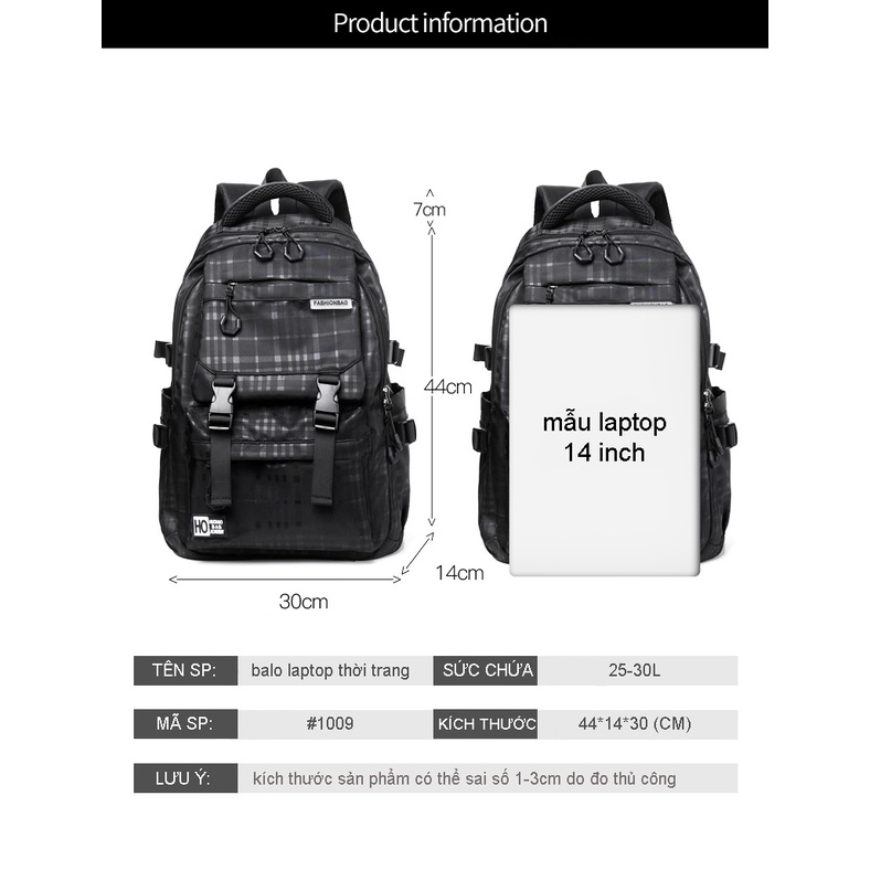 Balo đi học nam nữ vải dù chống thấm nước đựng laptop 15.6 inch thời trang đi học đi du lịch 1009