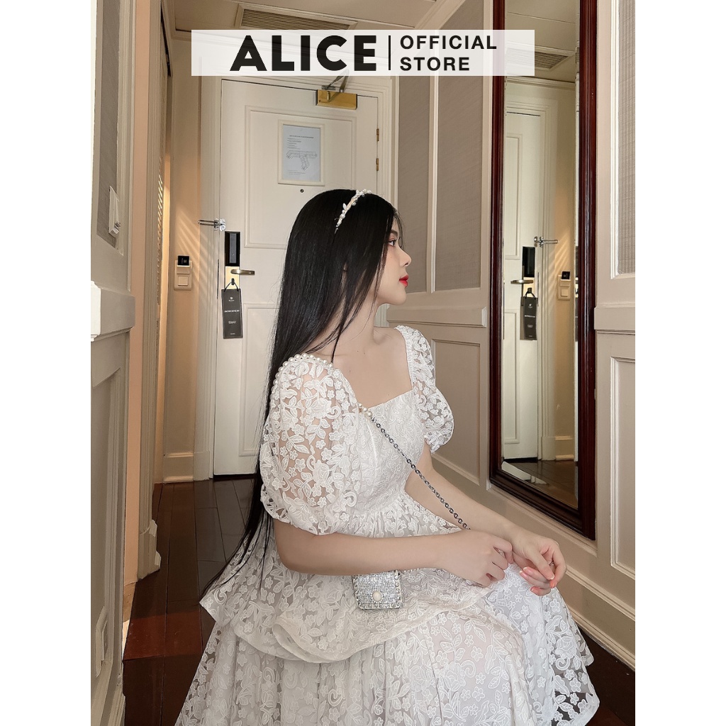 Váy Ren Babydoll Cao Cấp ALICE Thiết Kế 2 Tầng Phối Tay Bồng Tiểu Thư Sang Chảnh V807