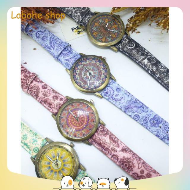 Đồng hồ thời trang OEM nữ dây họa tiết thổ cẩm phong cách Boho vintage