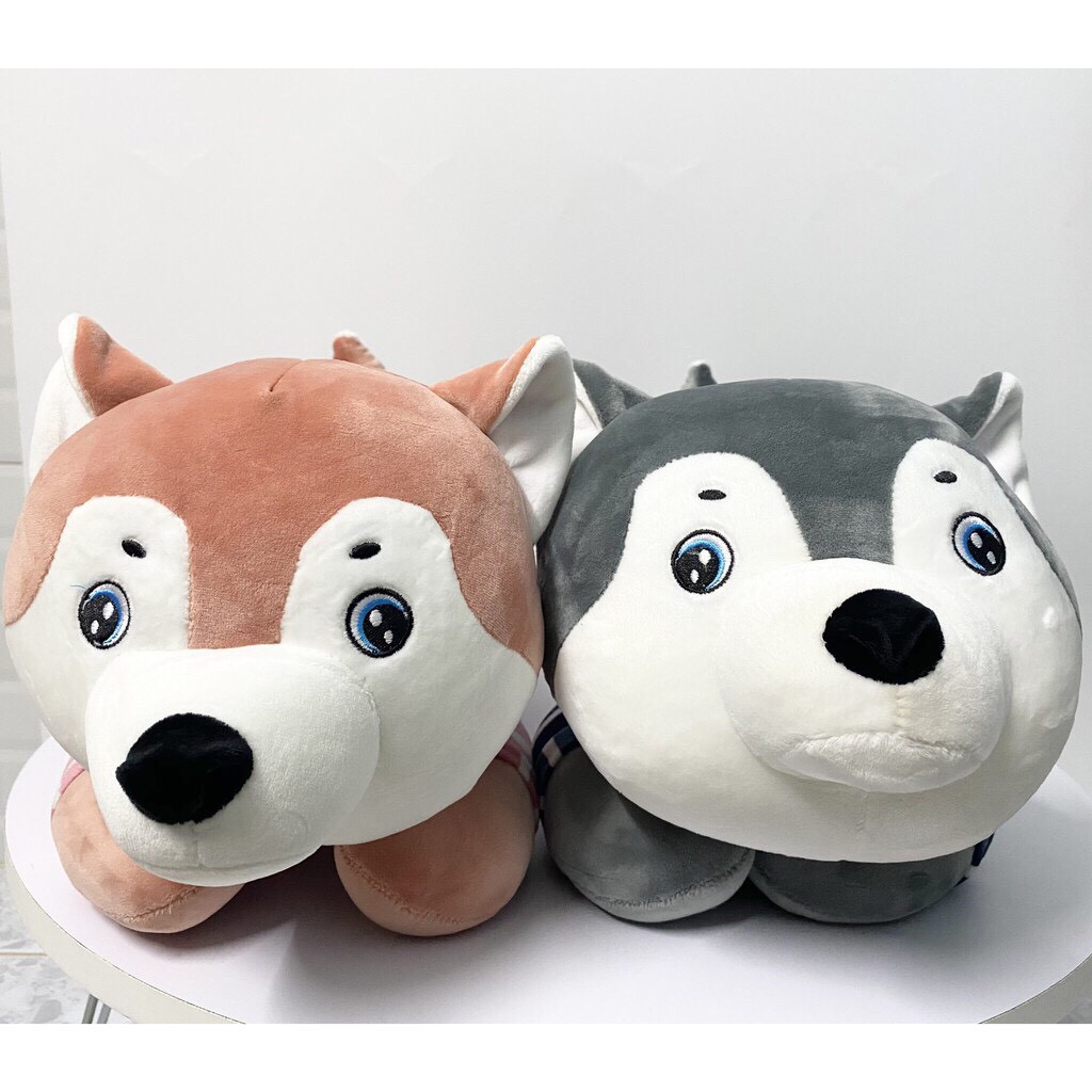 Bộ chăn gối văn phòng Mền Gối Gấu Bông Chó Husky Mặt Ngáo 3 Trong 1