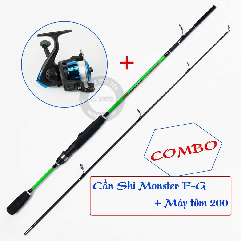 Combo cần câu Shimano Monster 1m5/ 1m65 + Máy câu tôm AK 200