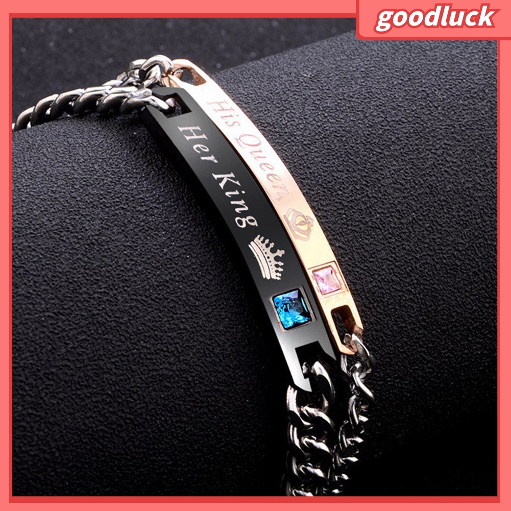 Vòng tay đôi in chữ His Queen Her King và vương miện thời trang