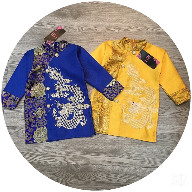 Áo dài cách tân gấm cao cấp cho bé trai sz 10-28kg