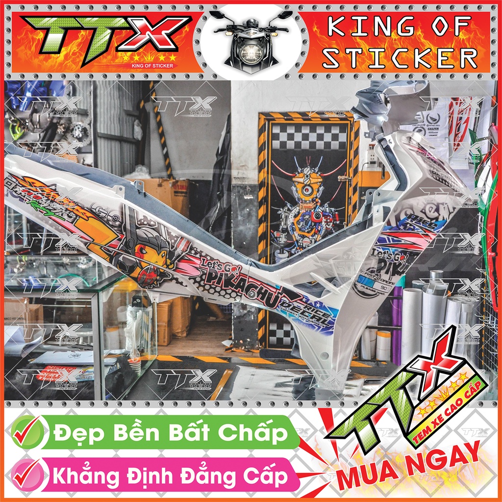 Tem Xe Sirius Trắng Cam Đen Picachu - Tem Sirius Hồng Cam Đen Trắng Siêu Đẹp - Mẫu Team Sirius Trắng