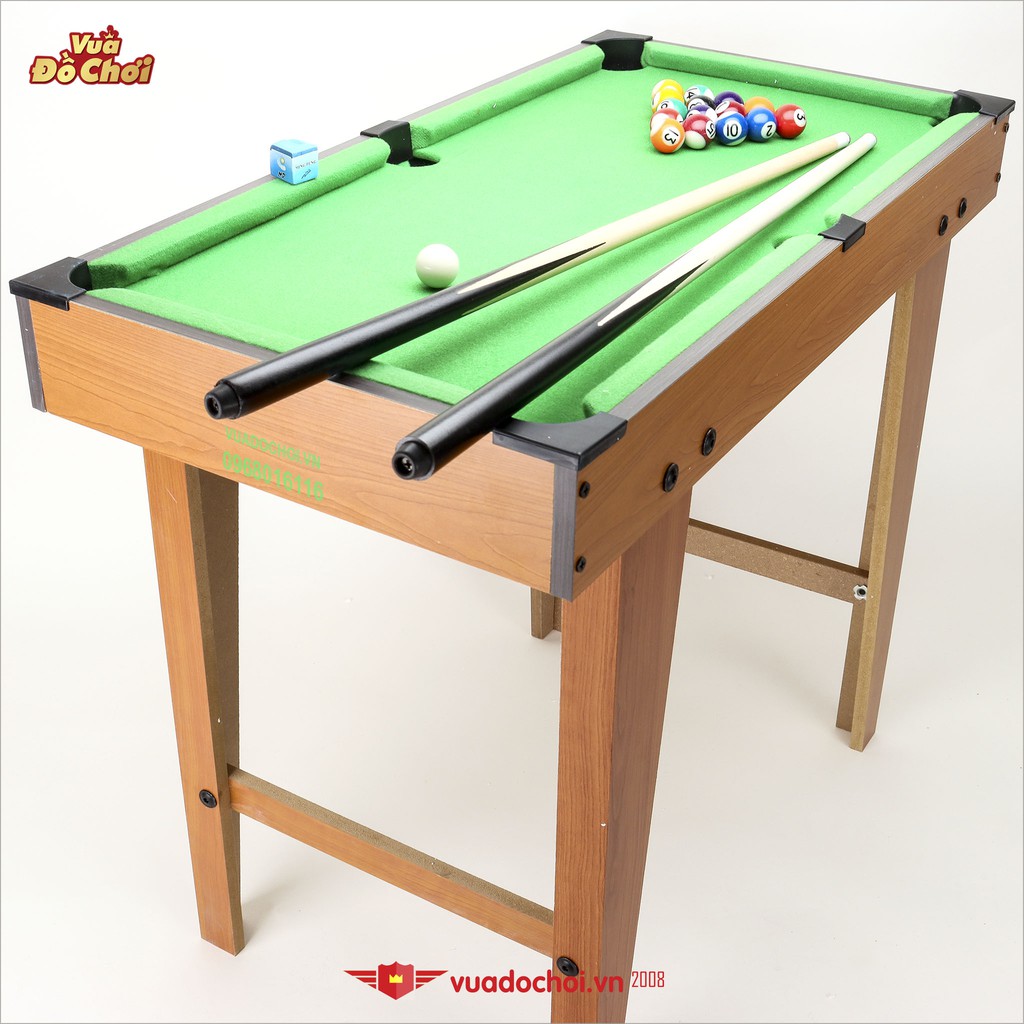 Bộ bàn Bi-a gỗ chân cao Size to: DÀI 70 cm, CAO 58.5 cm [2 gậy, bóng/ băng/ nỉ/ nơ làm từ chất liệu như bàn Bi-a thật]