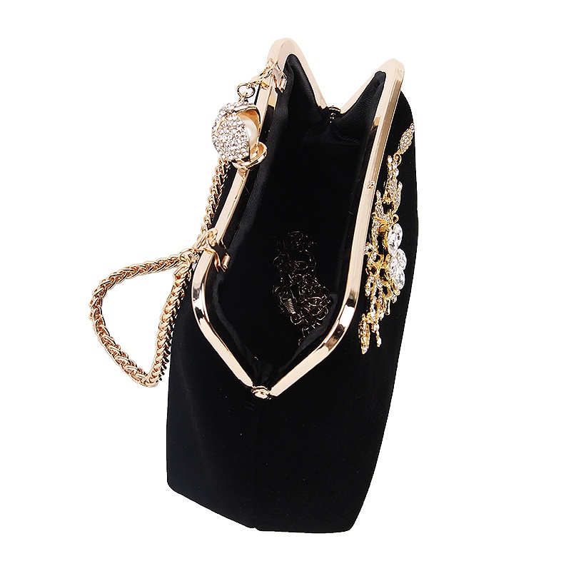 Female Diamond Pearl Handbag Vintage Crystal Clutch Bag （Black）