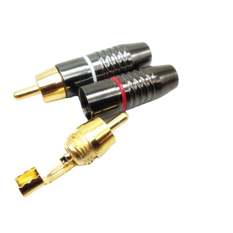 Jack bông sen đực AV - RCA vỏ nhôm màu đen, chân hàn mạ vàng