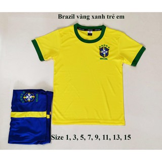 Quần áo bóng đá trẻ em đội Brazil vàng 20-21