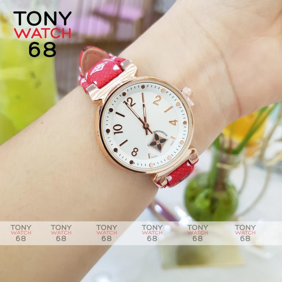 Đồng hồ nữ Louis dây da kim rốn độc đáo họa tiết logo chống nước chính hãng Tony Watch 68