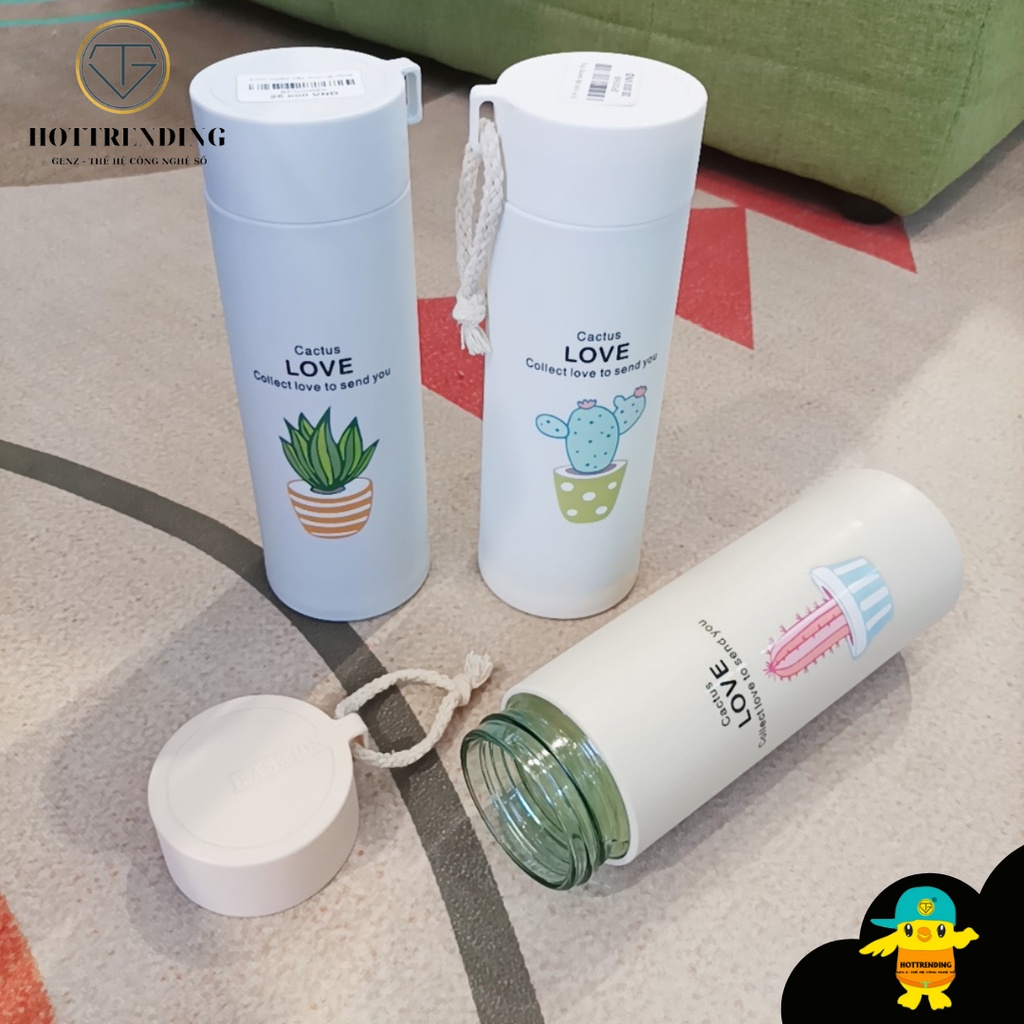 Bình giữ nhiệt, bình nước in hình xương rồng nhiều màu lõi thủy tinh 400ml chuẩn loại đẹp