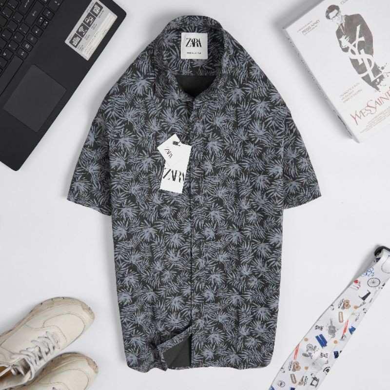 Áo sơ mi nam tay ngắn cotton in hoa văn trẻ trung thoáng mát nổi bật