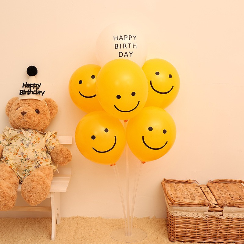 Bộ 10 Bong Bóng Trang Trí In Hình Mặt Cười Vàng 30Cm Luckydecor 01