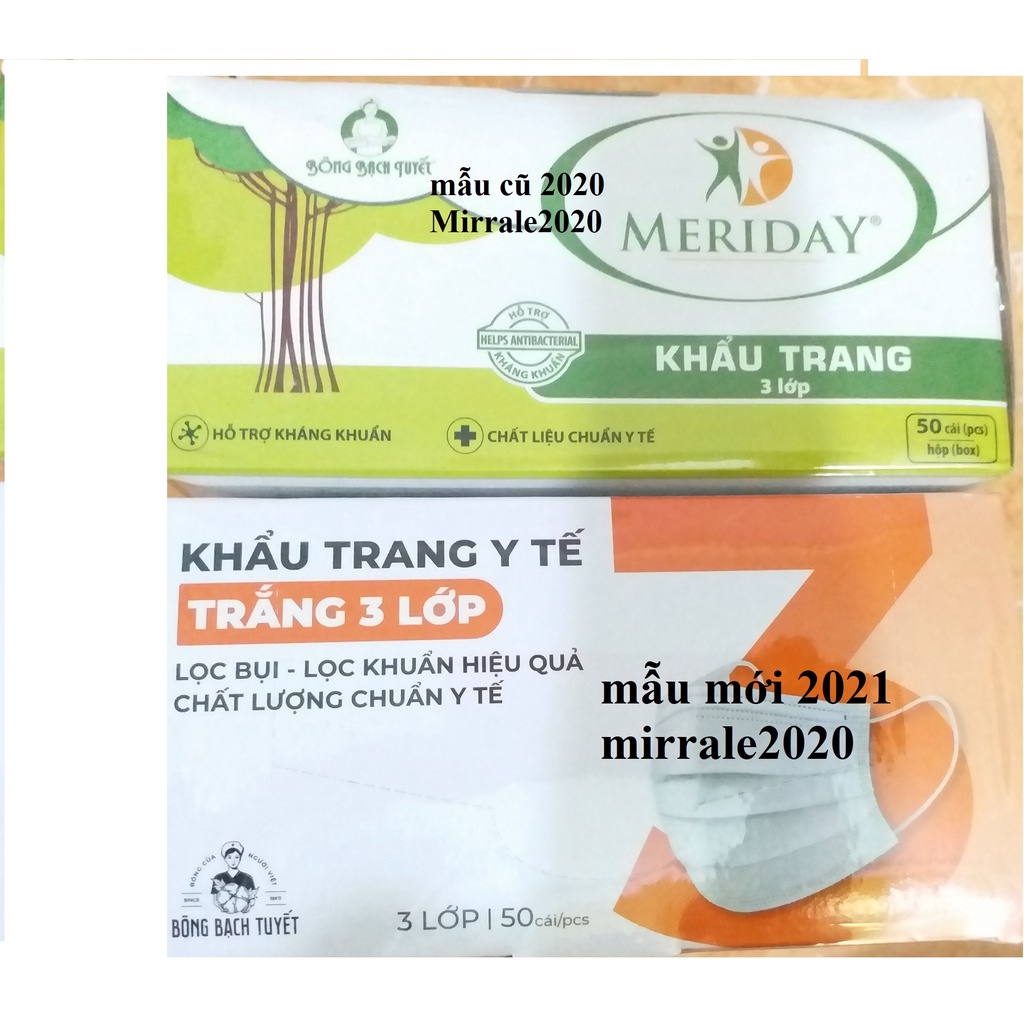 KHẨU TRANG MERIDAY BẠCH TUYẾT 3 LỚP HỘP 50 CÁI | BigBuy360 - bigbuy360.vn
