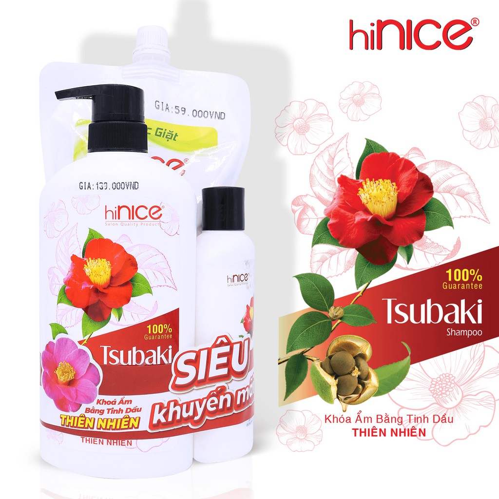 Combo dầu gội suôn mượt hiNice Tsubaki 650ml - HÀNG CHÍNH HÃNG