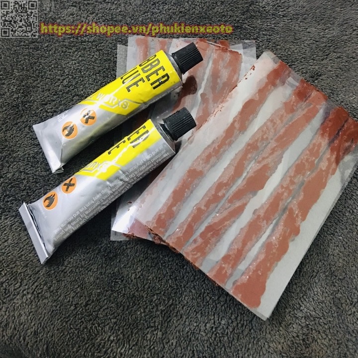 Combo 15 Miếng Vá Lốp - Sợi Vá Rút Và 2 Tuýt Keo Dùng Vá Săm Lốp Ô Tô Xe Máy Ruột Không Săm