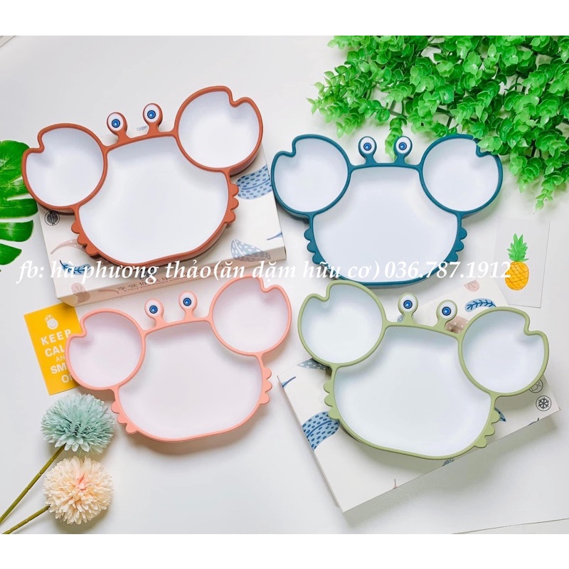 khay ăn dặm hình cua bằng silicon chống đổ cao cấp kèm hộp