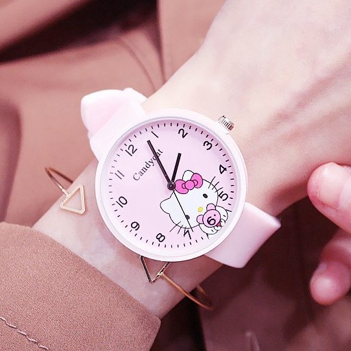 Đồng Hồ Đeo Tay In Hoạt Hình Hello Kitty Thiết Kế Dễ Thương Cho Bé