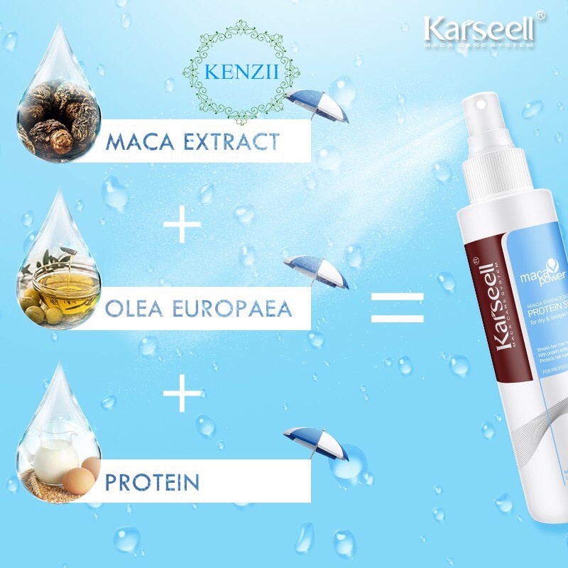 Xịt dưỡng mầu chống cháy bảo vệ 2 lớp siêu mượt Karseell Maca Essence Repair Protein spray 150ml - KENZII HAIR