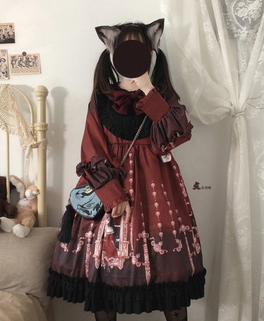 [Mã FAMTXANH giảm 10K đơn 50K] [có sẵn] Đầm / Váy Lolita OP Red Memory (brand Sleep doll)