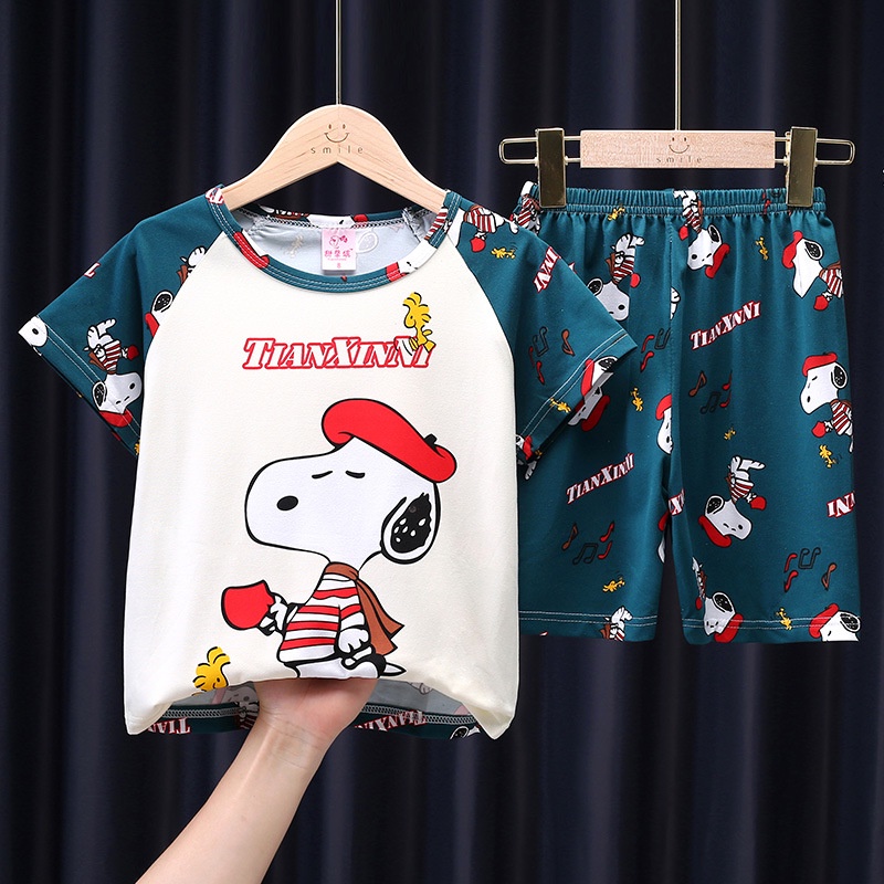 Bộ đồ ngủ áo thun tay ngắn in hình doraemon + quần short thích hợp cho bé trai