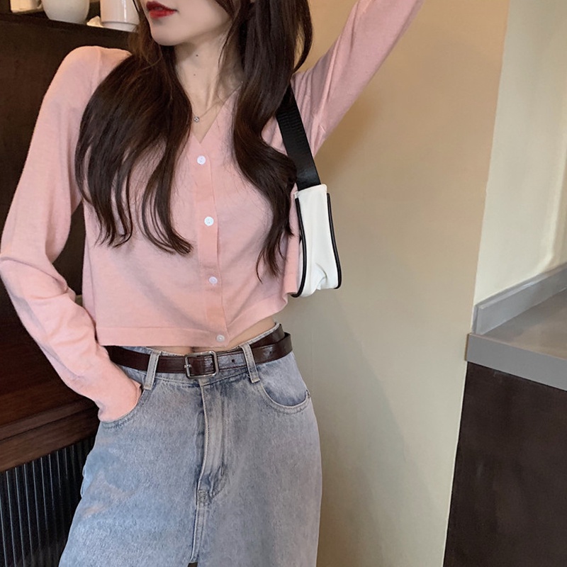 SUXI Áo dệt kim tay dài thiết kế mới thời trang mùa hè theo phong cách Hàn Quốc cho nữ