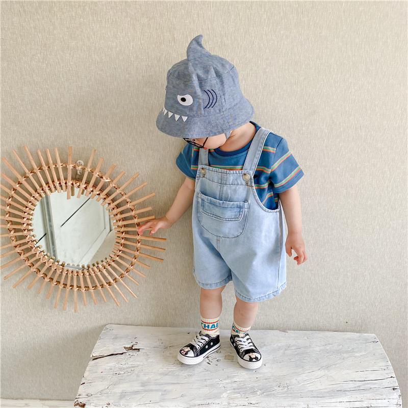 Quần Yếm Denim Dáng Rộng Phối Túi Lớn Phong Cách Nhật Hàn Dễ Thương Cho Bé 0-3 Tuổi