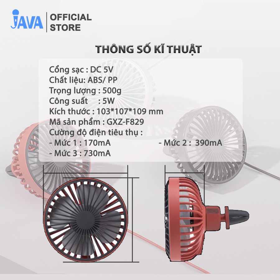 Quạt gió xe hơi, oto làm mát 360 độ - Kẹp được ghế sau, cửa gió điều hòa