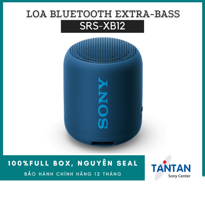 Loa BLUETOOTH EXTRA-BASS Sony SRS-XB12 | Chuẩn Kháng nước, bụi IP67 - Pin: 16h - Kết nối cùng lúc 2 loa - Cắm dây - 339g