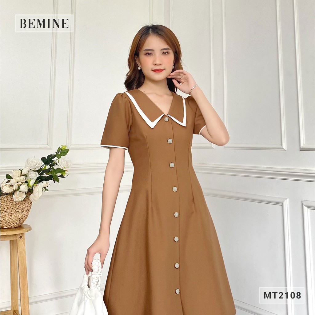 Đầm dáng suông nữ cổ phối đính nút dọc công sở BEMINE MT2108DA | BigBuy360 - bigbuy360.vn