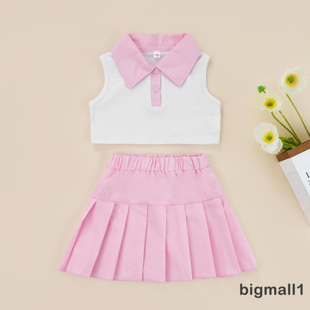 Set Áo Thun Không Tay Kèm Chân Váy Xếp Ly Dành Cho Bé Gái 2-7 Tuổi